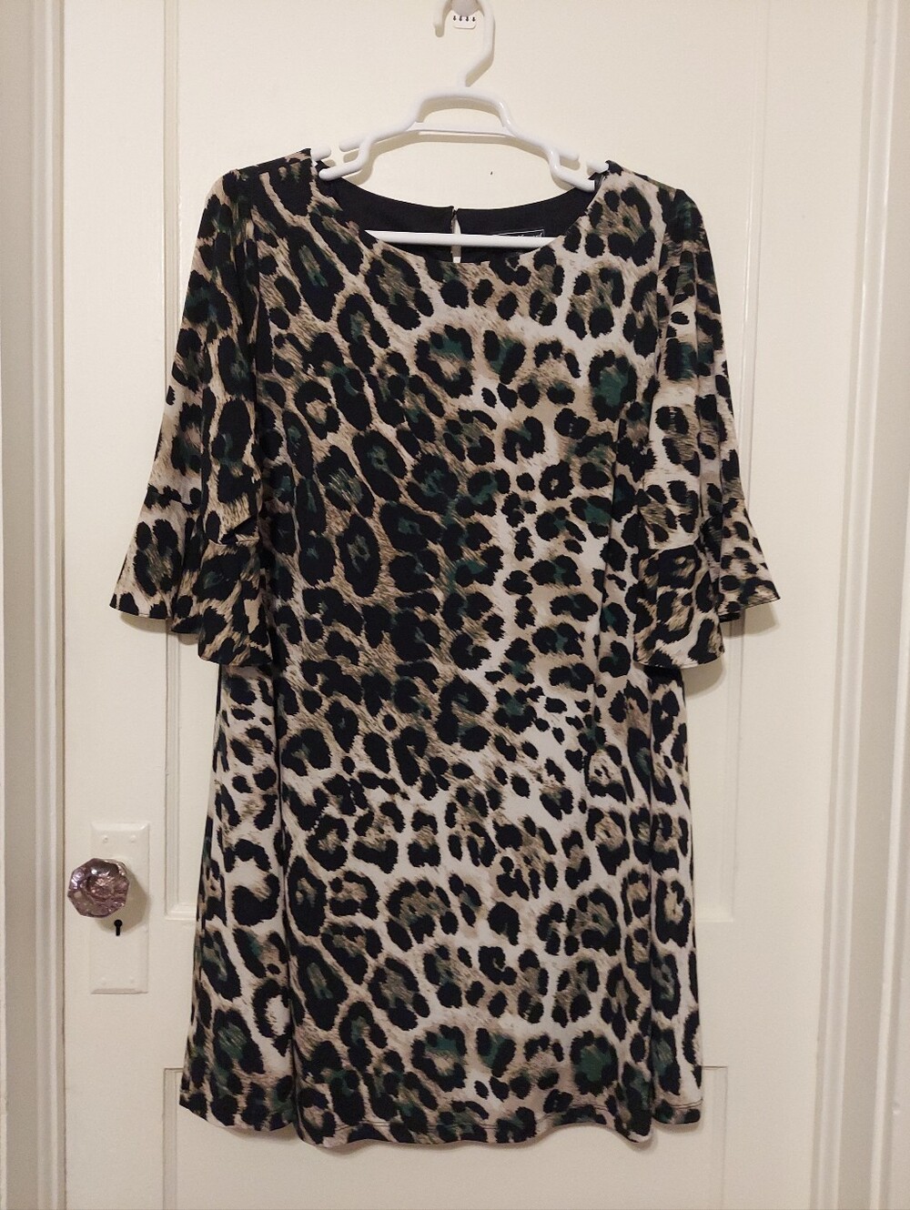 VTG 90s/Y2K Jessica Howard Shift Dress Womens 20W Leopard Bell Sleeve Cocktail